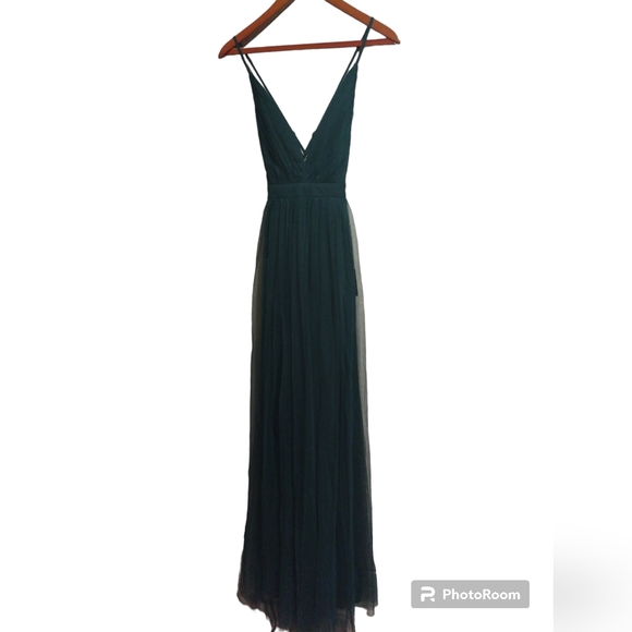 Lulu's Emerald Green Gauzy dress with adjustable straps Sz xxs Prom/ homecoming - Picture 2 of 9